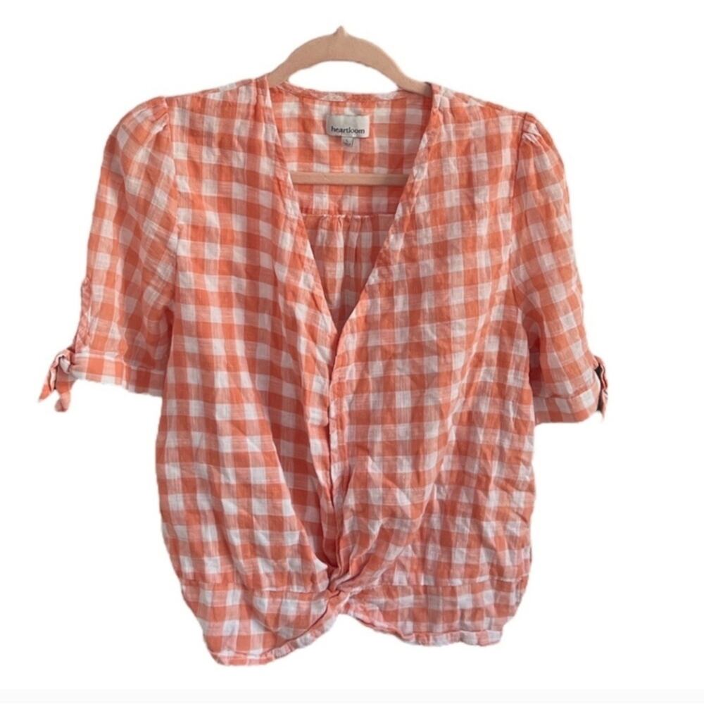 #260 Heartloom Orange Gingham Check Twist Front Top | Pumpkin | Large